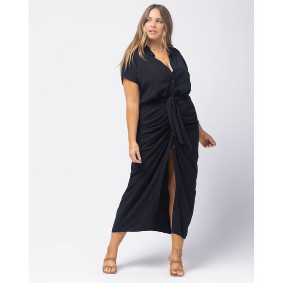 L*SPACE Prism Tie Button Front Maxi Dress Black Sz S $198 {Q17} - Picture 1 of 9